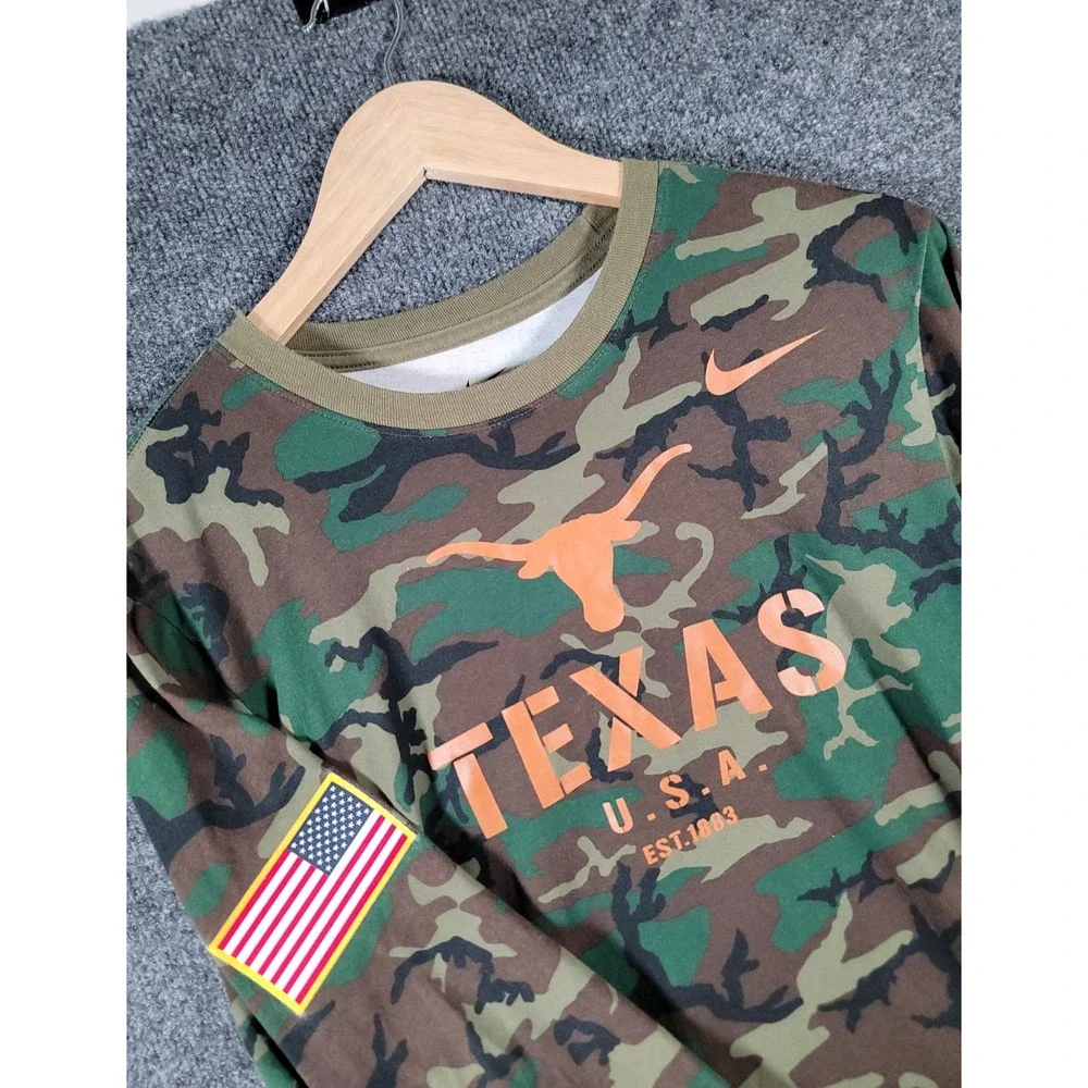 Texas Longhorns Nike Long Sleeve Shirt Small Mens Camouflage Military Patch Flag